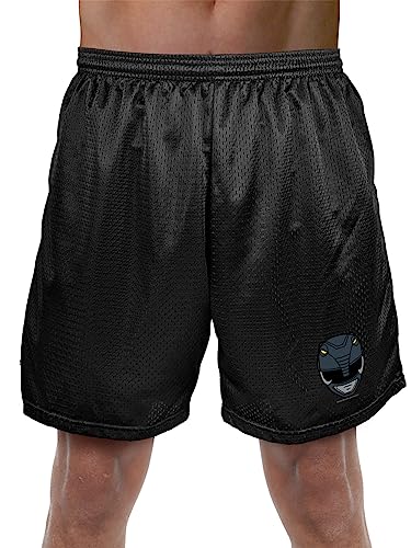 Popfunk Power Rangers Black Ranger Helmet Mens Lined Mesh Shorts, Black, Medium