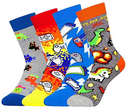 PanPacSight 4 Pack Kids Boys Girls Novelty Crew Socks Funny Cartoon Cute Animal Food Dog Gaming Dinosaur Unicorn Medium