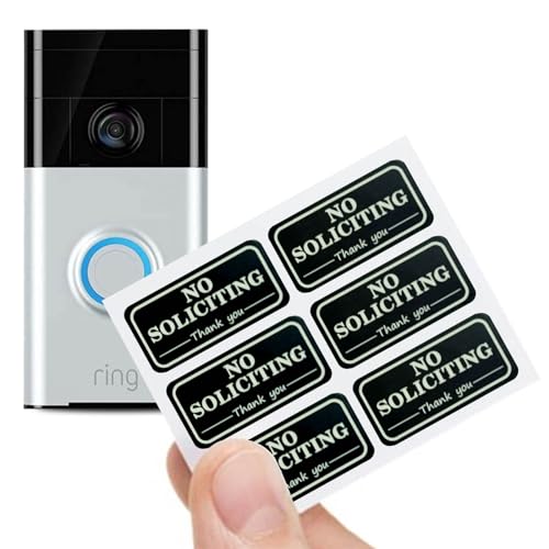 Small No Soliciting Sign for House,6 Pcs No Soliciting Sign,Weatherproof with Glow in the Dark Stickers,Tiny Size Perfect for Video Doorbell,No Solicitation Sticker for Front Door,Wall,Window