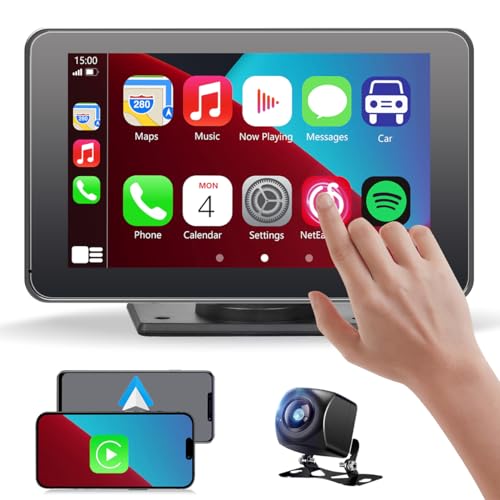 Gegaibe Wireless Car Stereo with Apple CarPlay/Android Auto, Portable Touch Screen Car Radio Multimedia Player with Bluetooth, Backup Camera, Navigation, Mirror Link for All Vehicles