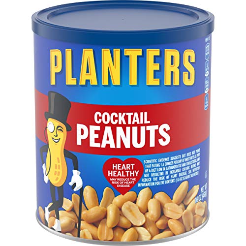 PLANTERS Salted Cocktail Peanuts, Party Snacks, Plant Based Protein 16oz (1 Canister)
