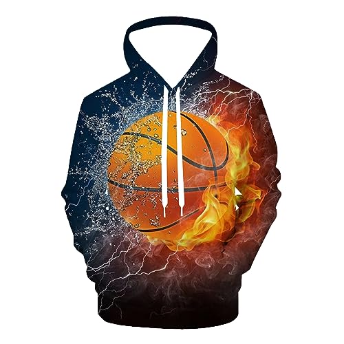 QiErDesign Basketball Pullover Hoodie 3D Novelty Graphic Hooded Sweatshirt Hoodies for Men