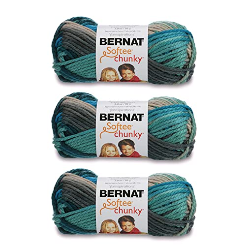 Bernat Softee Chunky Deep Waters Yarn - 3 Pack of 80g/2.8oz - Acrylic - 6 Super Bulky - 77 Yards - Knitting, Crocheting & Crafts