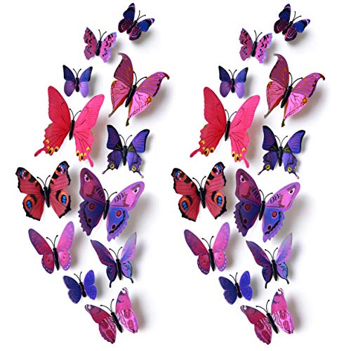 24pcs 3D Vivid Special Man-Made Lively Butterfly Art DIY Decor Wall Stickers Decals Nursery Decoration, Bathroom Décor, Office Décor, 3D Wall Art, 3D Crafts for Wall Art Kids Room Bedroom