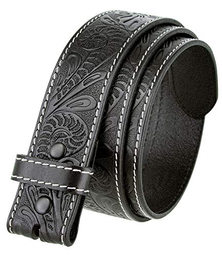 Genuine Full Grain Western Floral Engraved Tooled Leather Belt Strap 1-1/2' Wide (Black, 42)