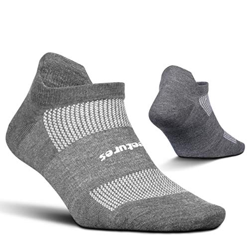 Feetures Unisex High Performance Ultra Light No Show Tab Sock Solid (Medium, Heather Gray)