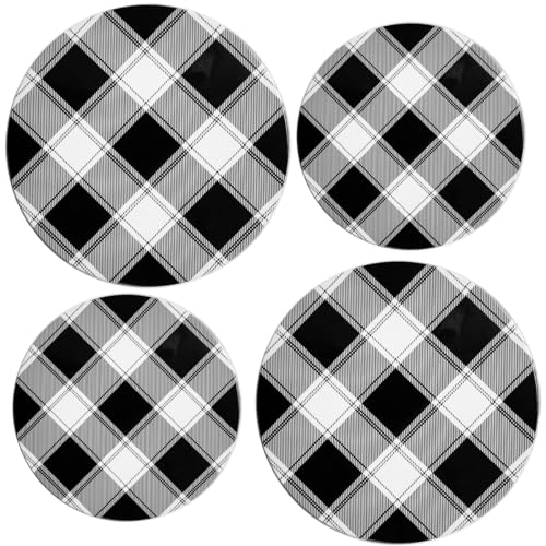 Reston Lloyd Buffalo Check Electric Stove Burner Covers, Set of 4, (2) 10' & (2) 8', Black/White