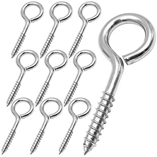 YGAOHF 2.5 Inches Eye Hooks Screw - 10 Pcs Stainless Steel Heavy Duty Eye Bolts Screw in, 200 Lbs Capacity, Rust and Corrosion Resistant, Safe for Indoor and Outdoor Use