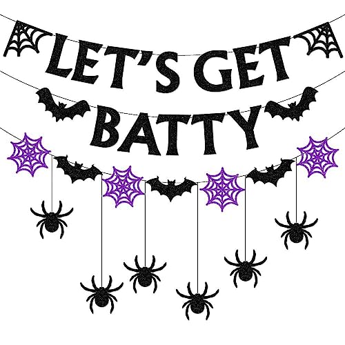 Halloween Party Decoration Let's Get Batty Halloween Banner Halloween Mantel Decor Spider Bat Halloween Garland for Haunted House Indoor Outdoor Halloween Party Supplies