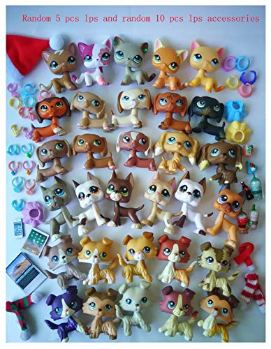 LPSTOY Random 5 PC LPS Cat and Dog LPS Shorthair Cat LPS Cocker Spaniel LPS Great Dane LPS Collie LPS Dachshund Dog Figure Boy Gorl Kids Gift Set
