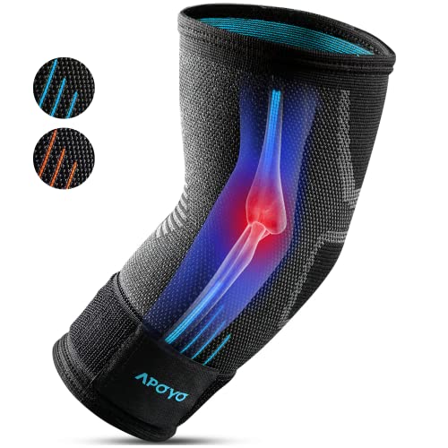 APOYO Elbow Brace for Tendonitis and Tennis Elbow, Elbow Compression Sleeve, Tennis Elbow Brace for Women and Men w/ Adjustable Strap for Tennis Elbow Relief, Weightlifting, Arthritis, Workouts,