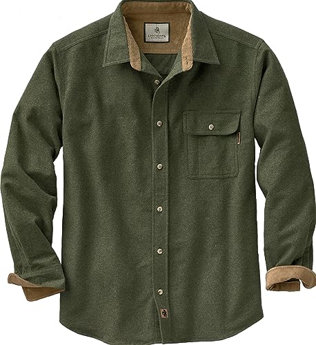 Legendary Whitetails Men's Buck Camp Flannel Shirt, Long Sleeve Heather Button Down for Men Casual Shirt with Corduroy Cuffs Fall & Winter Clothing, Army, X-Large