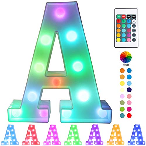 Pooqla Colorful LED Marquee Letter Lights with Remote – Light Up Marquee Signs – Party Bar Letters with Lights Decorations for the Home - Multicolor A
