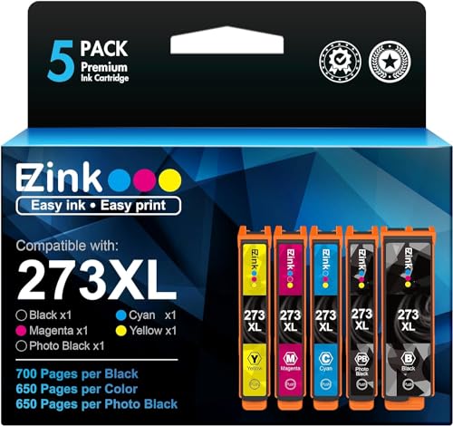 E-Z Ink (TM Remanufactured 273 Ink Cartridge Replacement for Epson 273xl T273XL to use with XP-520 XP-600 XP-610 XP-620 XP-800 XP-810 XP-820 (5 Pack-Black, Cyan, Magenta, Yellow, Photo Black)