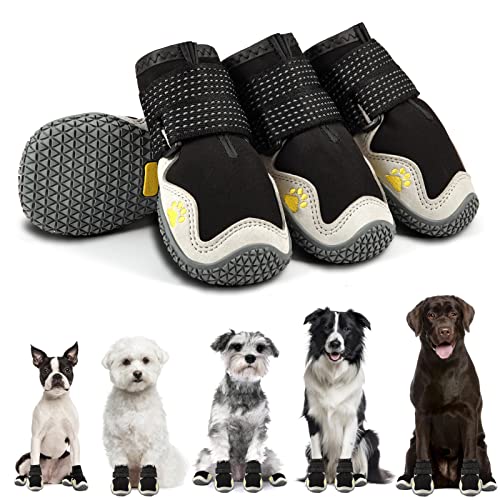Dog Shoes for Small Medium Dogs: Large Dog Boots & Paw Protectors for Hot Pavement Winter Snow, Outdoor Walking 4PCS Dog Booties, Indoor Hardfloors Anti Slip Sole Dog Shoes Upgrade-Black Size 3