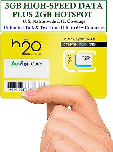 H2O Wireless U.S.A. SIM Card $20 Plan Triple-Cut SIM with Unlimited Data & International Talk & Text and 3GB High-Speed 4G LTE/5G Data with 2GB Hotspot (90-Day Plan) JZN Market