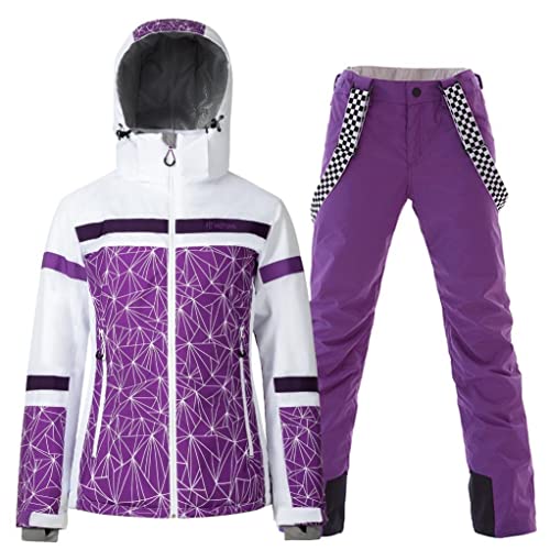 GS SNOWING Women's Ski Jackets and Pants Set Windproof Waterproof Insulated Snowsuit Winter Warm Snowboarding Snow Coat #002Purple+Purple S