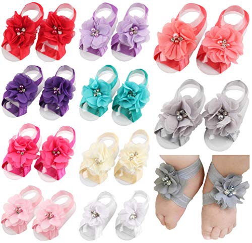 Toptim Baby Girl's Barefoot Sandals Flower for Newborn Toddlers (0-3T) (10 Colors)