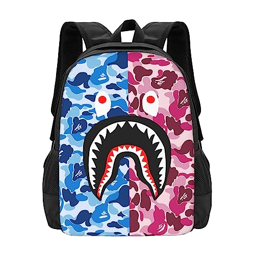 ALLC Casual Shark Teeth Backpacks Camouflage 3D Print Big Capacity Computer Daypack Lightweight Multiple Backpack Travel Shoulders Bag For Women Men