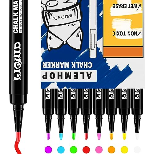 ALEMHOP Chalk Markers for Blackboard - Chalkboard Markers - Liquid Chlak Pens for Chalk board, First Day of School Signs, Window, Glass, Fine Tip, Multicolor, 8 Pack