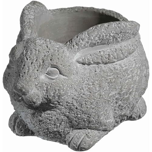 Classic Home and Garden Cement Buddies Indoor Outdoor Planter with Drainage Hole, Rabbit, Gray, Small, 6in