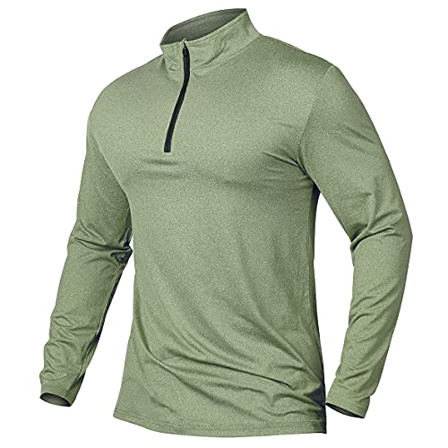 MANSDOUR Men's Active Sports Shirt 1/4 Zip Performance Long Sleeve Workout Running T Shirt Pullover Tops Army Green