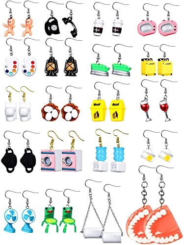 Hicarer 20 Pairs Cute Weird Earrings Funny Dangle Drop Earrings for Women Girls Teen Girls Include Gummy Candy Bear Milk Goldfish Cartoon Fruits Flowers Animals for Christmas Birthday(Cool Style)