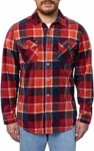Freedom Foundry Mens Lightweight Plush Plaid Fleece Shirt (Picante, Medium)