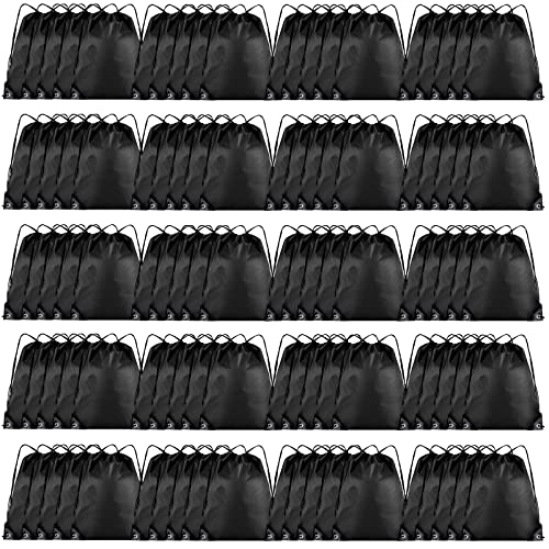 Grneric Drawstring Backpack Bulk 100Pcs Cinch Bag,Polyester Drawstring Bags for Gym Beach Sports Short Trip Party(Black)