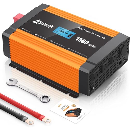 Ampeak 1500W Power Inverter 6.2A Dual USB Ports 3AC Outlets Inverter DC 12V to AC 110V Cigarette Lighter Port 17 Protections for Outdoor Activities, Emergency, RV