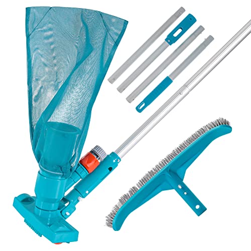 U.S. Pool Supply Deluxe Swimming Pool Maintenance Kit with Deluxe Jet Vacuum, 16' Floor & Wall Scrub Brush, Adjustable Telescopic Pole - Clean Remove Leaves & Debris, Above-Ground In-Ground Pools Spa