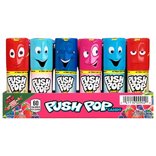 Push Pop Individually Wrapped Bulk Lollipop Variety Party Pack - 24 Count Lollipop Suckers in Assorted Fruity Flavors - Fun Candy for Gifts, Celebrations, Party Favors, Gift Baskets, And Birthdays