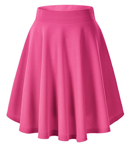 Urban CoCo Women's Basic Versatile Stretchy Flared Casual Mini Skater Skirt (Medium, Rose-Long)