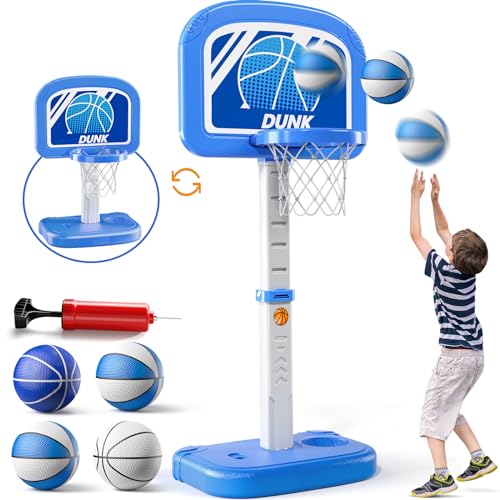 TEMI Basketball Hoop Indoor for Toddler Kids, Adjustable Poolside Hoops with 4 Balls and Pump, Indoor Outdoor Basketball Game for Toddler Kids, Christmas Birthday Gift for Boys Girls Age 3 4 5 6 7 8
