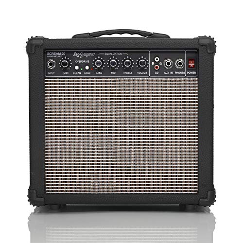 Leo Jaymz 20W Electric Guitar Amplifier - Clean and Distortion Channel - 3 Band Equalization and CD Line Input - Recording Studio, Practice Room, Small Courtyard (6.5', Black)
