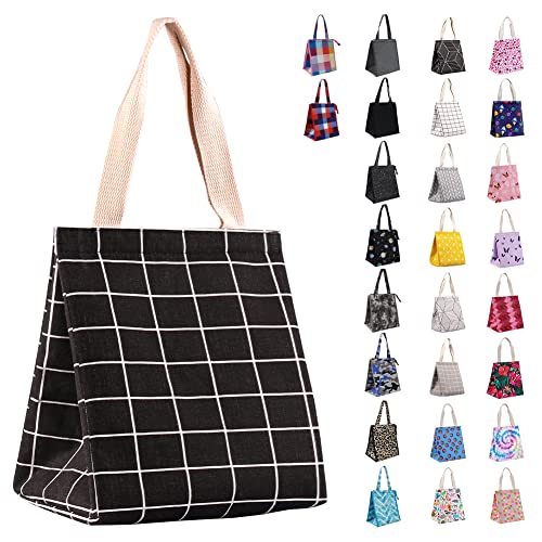 iknoe Insulated Lunch Bag for Women, 9L Sturdy Wide-Open Foldable & Portable Lunch Tote with Interior Pockets, Water-resistant Thermal Lunch Cooler for Adults Picnic Beach (Black Plaid)