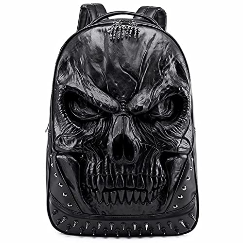 XUANNIAO 3D PU Leather Skull Backpack - Back Packs Steam Punk Rivet Personality Travel Bagpack College/High School Bags Bookbag School Computer Bag Laptop Backpack