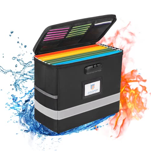 ZOOPIP Fireproof File Box with Lock, Document Box Storage Organizer, Suitable for Hanging File Folders in Letter Size, Collapsible File Box, Reflective Strip for Fast Find (12.2'*6'*10.2, Black)