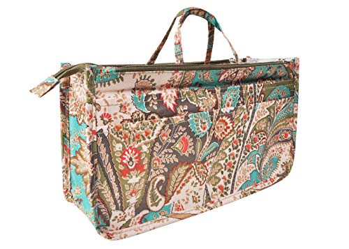 Vercord Patterned Purse Handbag Tote Pocketbook Bag Organizer Insert with Zipper Handle for Women Large Peacock Flower