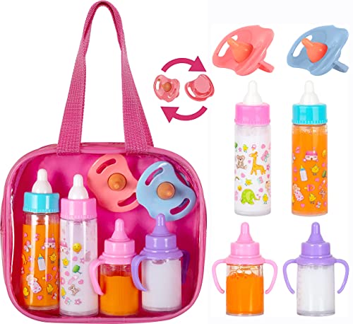 fash n kolor, My Sweet Baby Disappearing Doll Feeding Set | Baby Care 6 Piece Doll Feeding Set for Toy Stroller | 2 Milk & Juice Bottles with 2 Toy Pacifier for Baby Doll