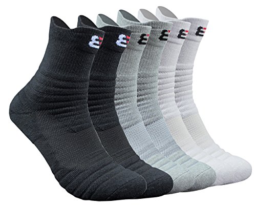 Kisgyst Men's Athletic Compression Crew Ankle Quarter Running Socks Elite Basketball Cushioned Training Socks 3 Pairs
