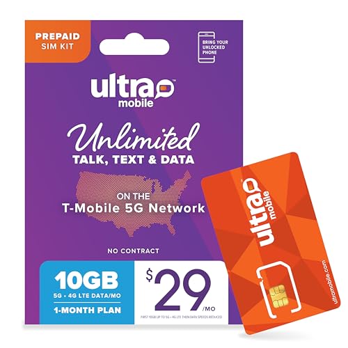 $29/mo. Ultra Mobile Prepaid Phone Plan with Unlimited International Talk, Text and 10GB of 5G • 4G LTE Data (SIM Card Kit)