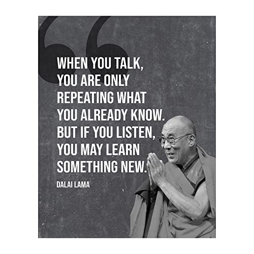 Dalai Lama Quote- Listen and Grow- Inspirational Wall Art Print- This Spiritual Typographic Motivational Wall Decor Print Makes Ideal For Home, Office, Zen Decor & Life Lesson Gift, Unframed - 8x10”