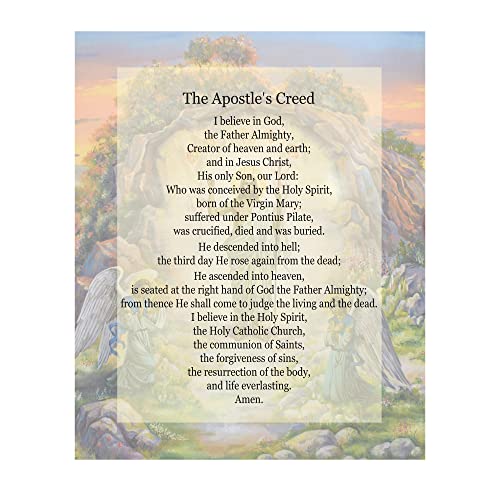 The Apostle's Creed - Christian Wall Art w/Image Of Jesus, Inspirational Typographic Faith Wall Decor Print For Home Decor, Office Decor, or Church Decor, Great Daily Prayer, Unframed- 8x10'