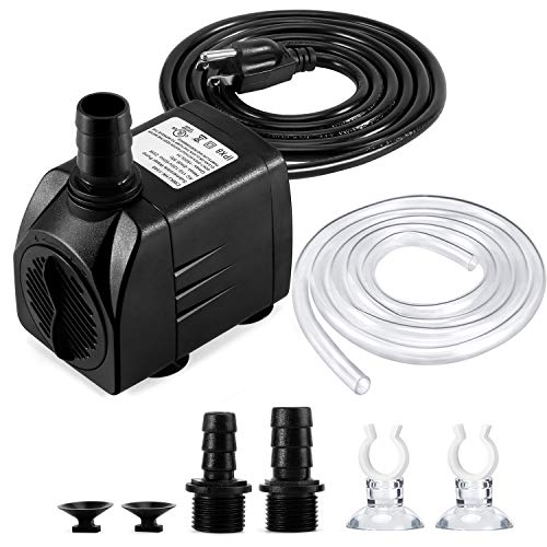 CWKJ Fountain Pump, 400GPH(25W 1500L/H) Submersible Water Durable Outdoor Pump with 6.5ft Tubing (ID x 1/2-Inch), 3 Nozzles for Aquarium, Pond, Fish Tank, Hydroponics