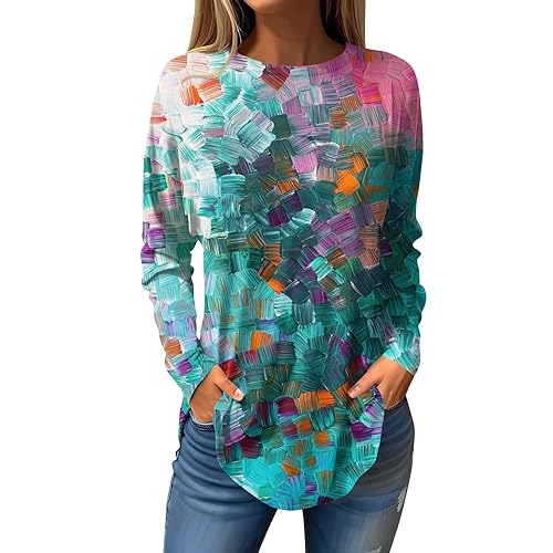 Generic Womens Sweatshirts Trendy Fall Tops for Women 2024 Trendy Pullover Sweatshirts for Women Womens Fall Fashion 2024 Dressy Casual Blouse Round Neck Sweatshirts Loose Pullover Printed Tunic Tops