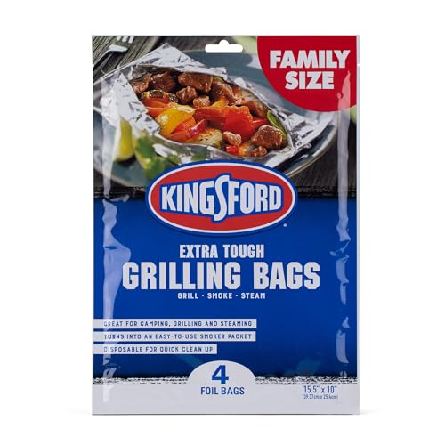 Kingsford Heavy Duty Aluminum Grill Bags, 4 Pack | Foil Packets for Grilling, Recyclable And Disposable Grilling Accessories | Foil Bag Measures 15.5' x 10' | Foil Grilling Bag, Grilling Bags