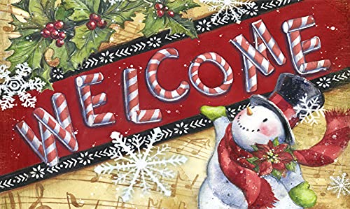 Toland Home Garden 800112 Candy Cane Snowman Winter Door Mat 18x30 Inch Welcome Outdoor Doormat for Entryway Indoor Entrance