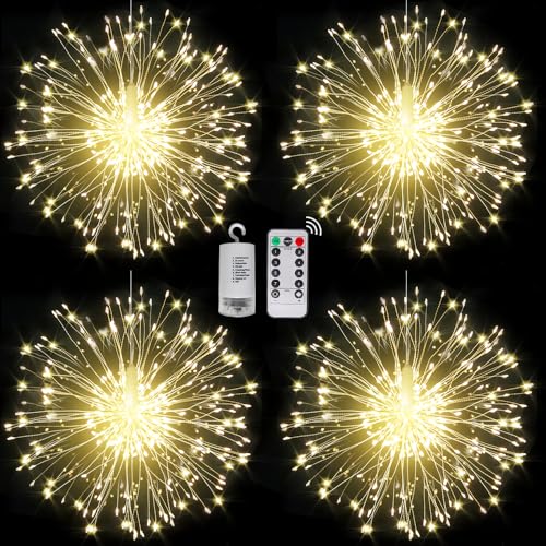 Fairy String Lights Christmas Lights,120 LED 8 Modes Battery Operated Hanging Fairy Lights with Remote,Waterproof Copper Wire Starburst Lights for Wedding Party Garden Christmas Decoration (Warmlight)