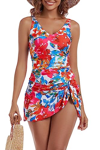 Aidonger One Piece Swim Dress Swimsuits for Women Tummy Control Swimdress Skirt Bathing Suit